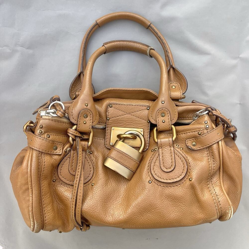Chloe Chloé Paddington Leather Bag Medium In Tan Brown Leather Gold Hardware